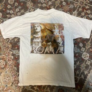 Hard Rock Cafe Shirt Mens L White Heavy Tee Rome Roma Vintage 90s Music Food